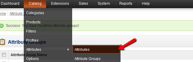 OpenCart Attributes menu