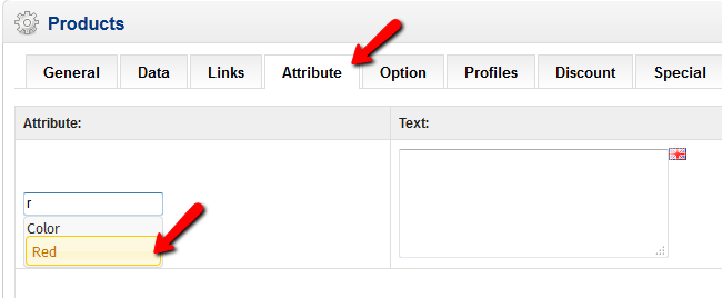 OpenCart product attributes