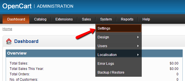 OpenCart settings