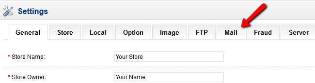 OpenCart Mial settings