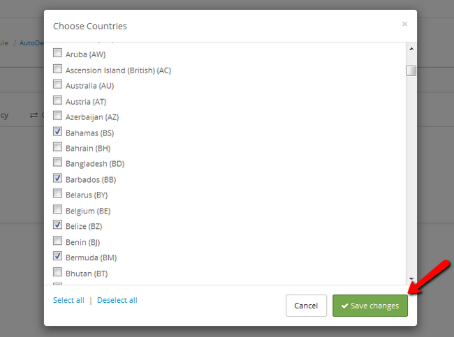 Choosing countries to add for Auto detection