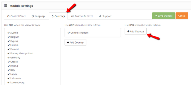 Connecting currencies with the countries that use them in OpenCart 2