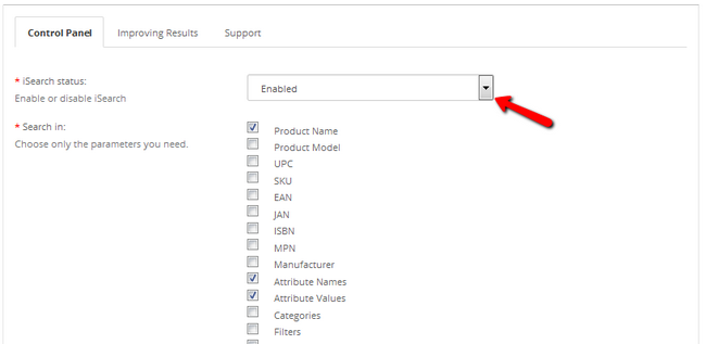 Enabling the iSearch extension in OpenCart 2