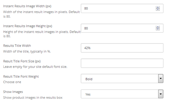 Configuring the result box dimensions and font in iSearch