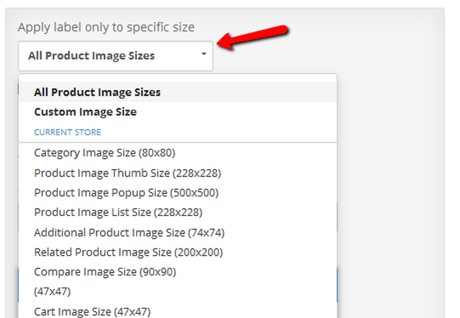 Selecting for which image sizes to apply your product label