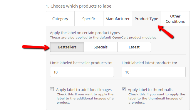 Setting the options of labels for certain product types