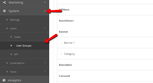 Accessing the User Groups settings in OpenCart 2