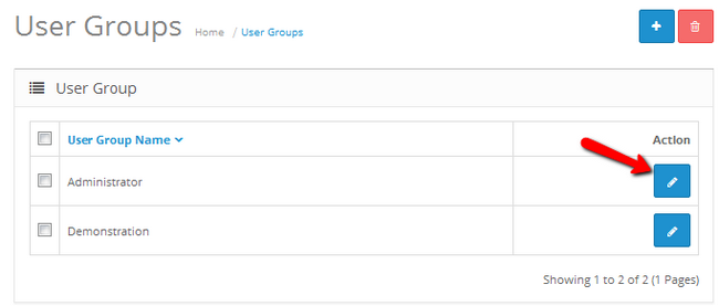 Editing the Adminisitrators User Group settings