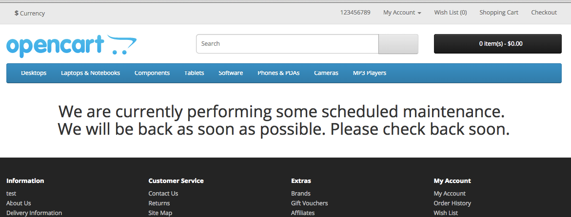 OpenCart 2 Maintenance message