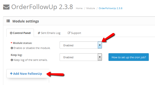 Enabling the OrderFollowUp extension and adding a new follow up