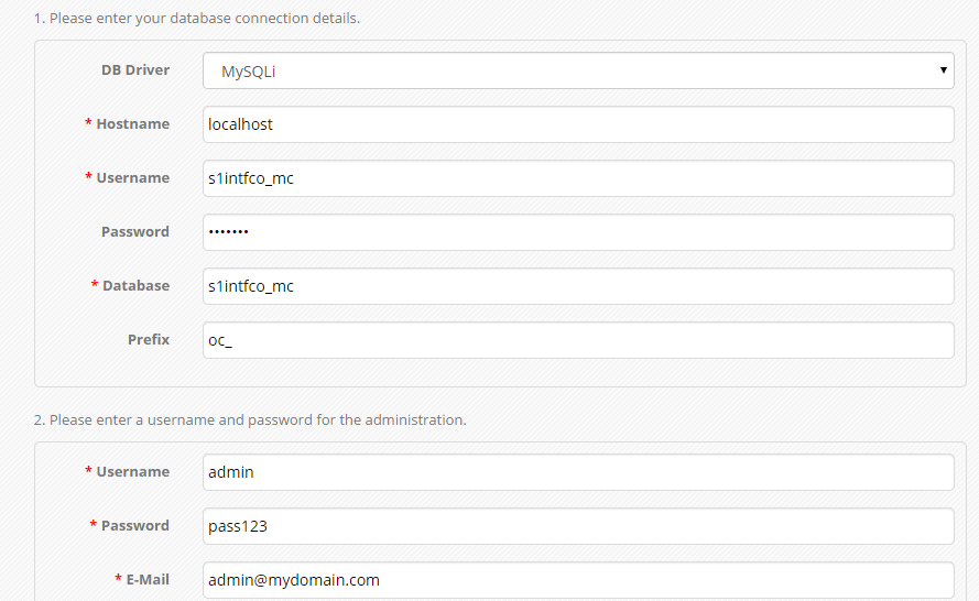 OpenCart 2 database settings