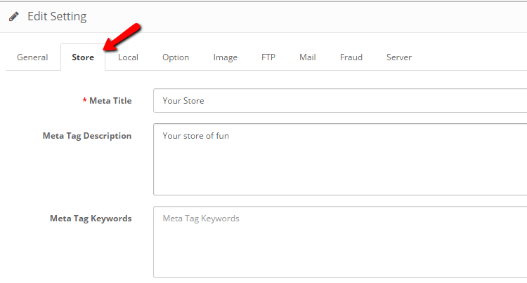 OpenCart 2 Store Settings