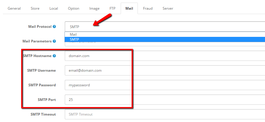 OpenCart 2 SMTP Configuration Settings