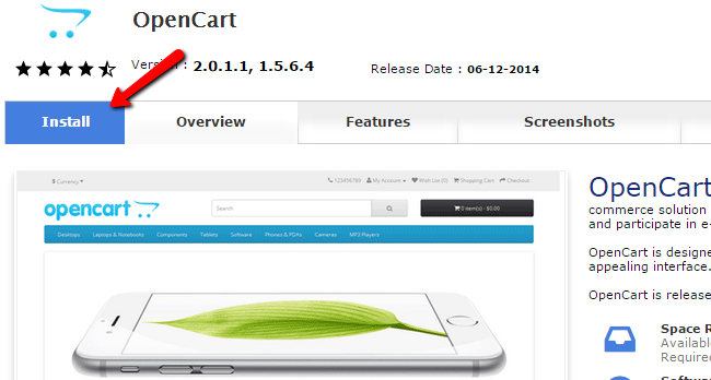 Install OpenCart Softaculous