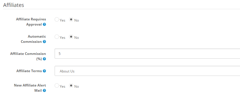 OpenCart 2 Affiliate Options