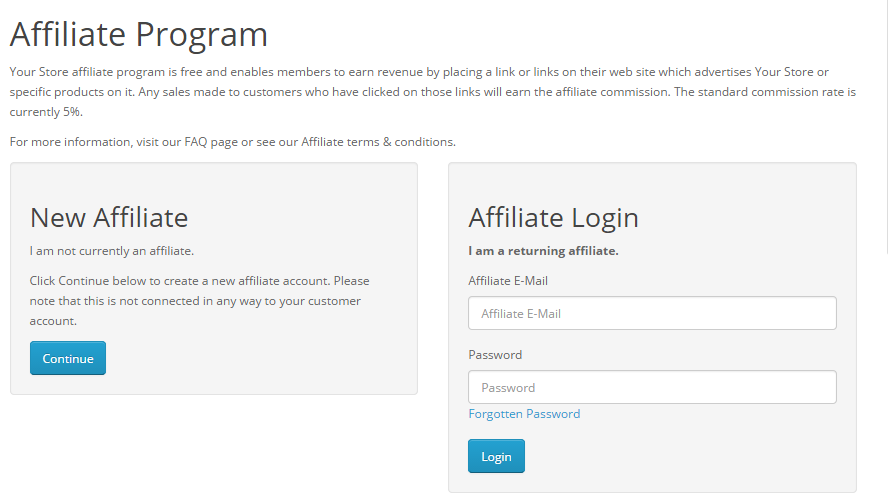 OpenCart 2 Affiliate Program Sign Up Page