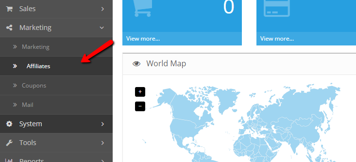 OpenCart 2 Affiliate Menu