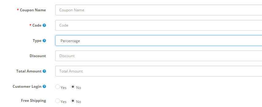 OpenCart 2 Discount Coupon Settings