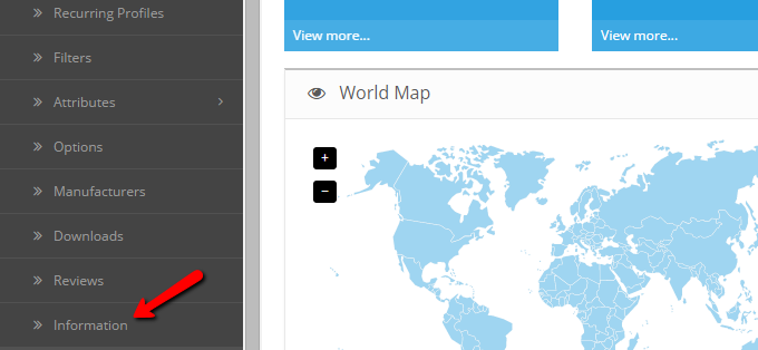 OpenCart 2 Information Menu
