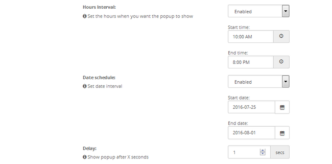 Configuring the Schedule details of the popup