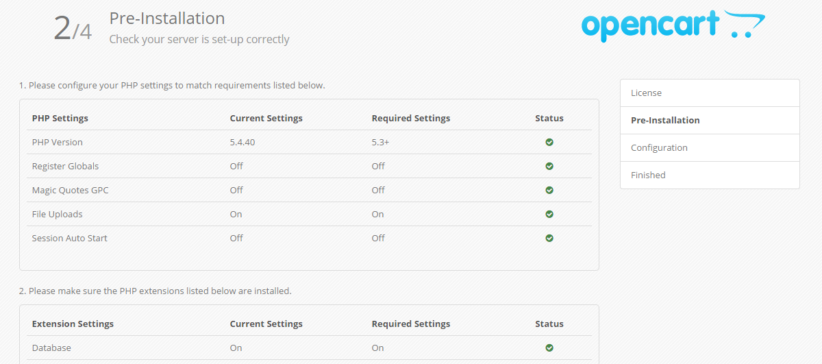 OpenCart 2 Pre-Installation Check