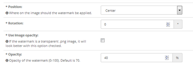 Selecting a position rotation and opacity for your watermark