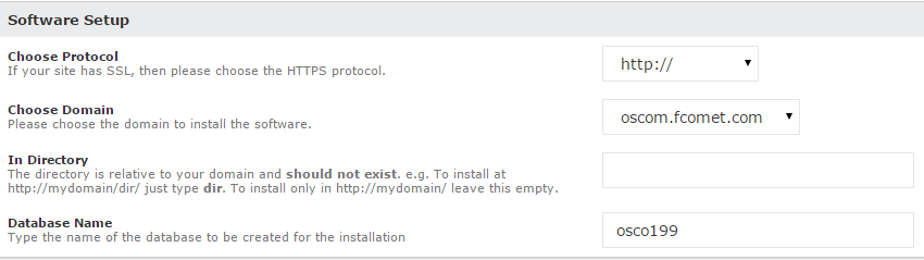 Software Setup for osCommerce Softaculous installation