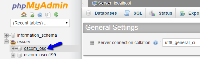 Access osCommerce database in phpMyAdmin