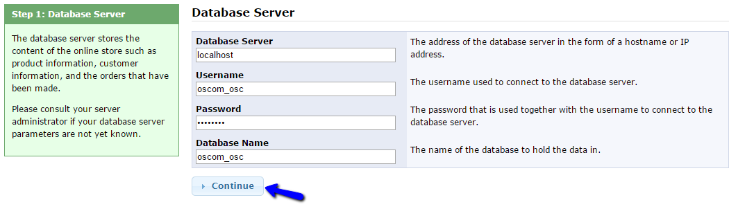 osCommerce database configuration