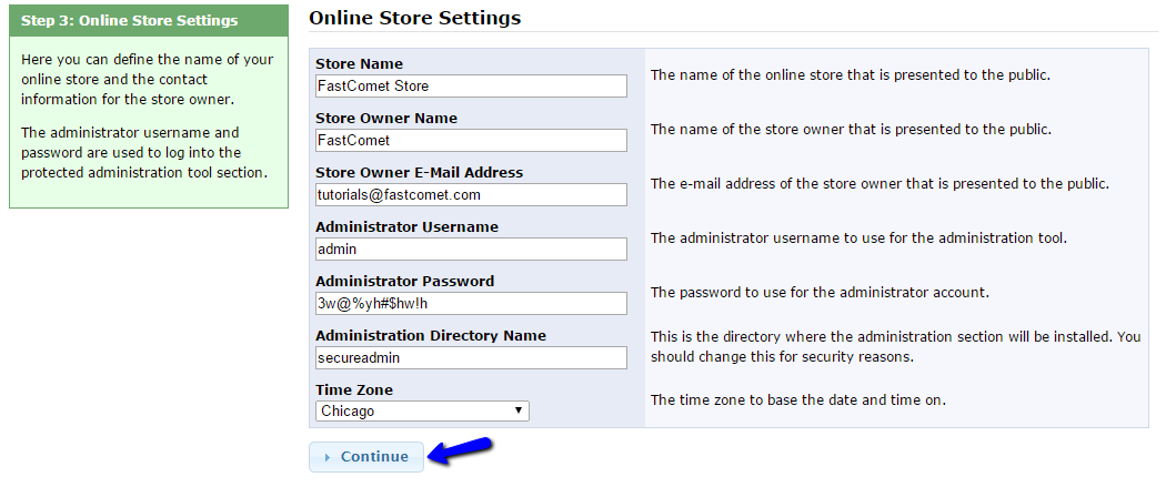 osCommerce admin account setup