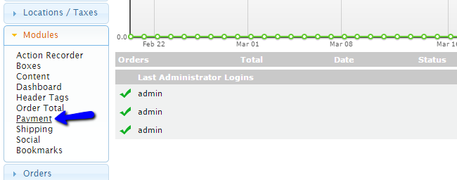 Access Payment Modules in osCommerce