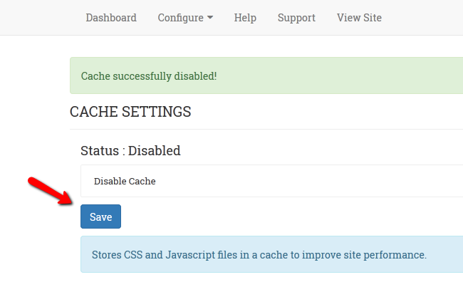 Enabling or disabling of the OSSN cache