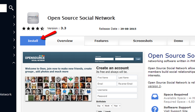 Install Open Source Social Network via Softaculous