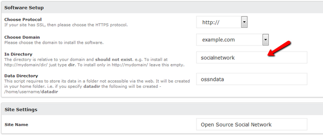 Software Setup for OSSN via Softaculous