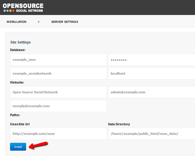 Configuring the Database Settings during the Install of OSSN