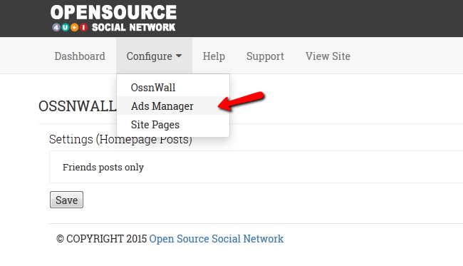 Accessing the Ads Manager Section of OSSN