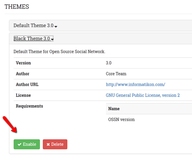 Enabling a Theme for your OSSN based website