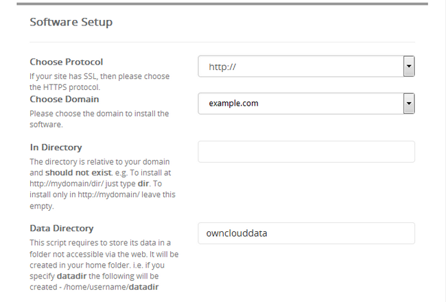 Configuring the software options for ownCloud