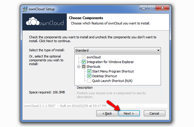 Selecing which components from ownCloud to install