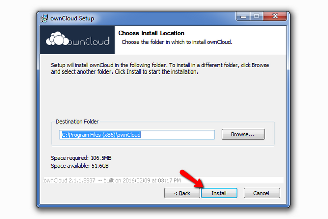 Selecting a directory in which to install ownCloud