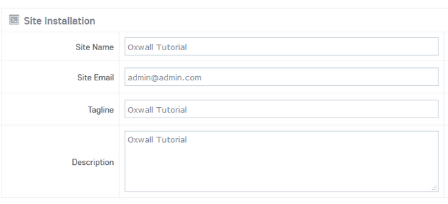Basic Site Installation settings Oxwall