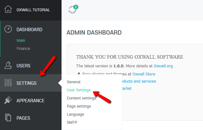 Accessing the User Settings Menu in Oxwall