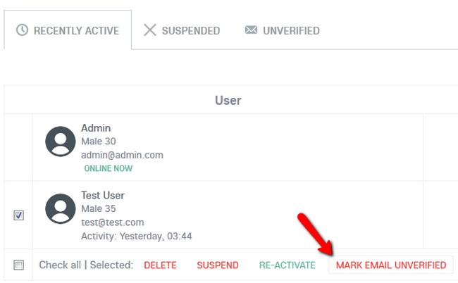 Unverifying the email of a User in Oxwall