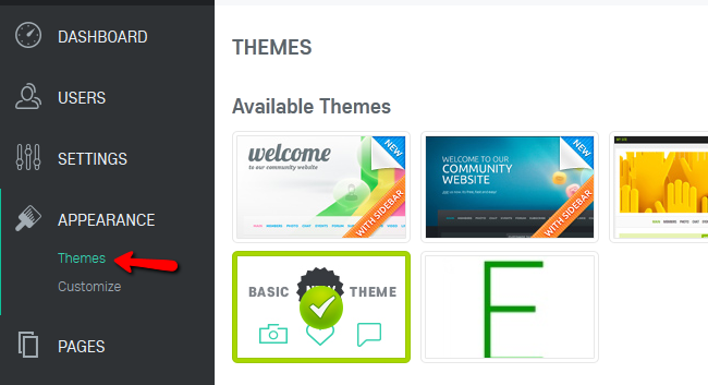 Accessing the Themes Menu in Oxwall
