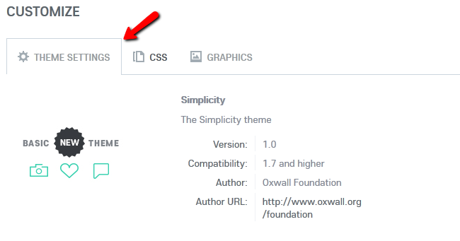 Navigating to the Theme Settings Tab in Oxwall