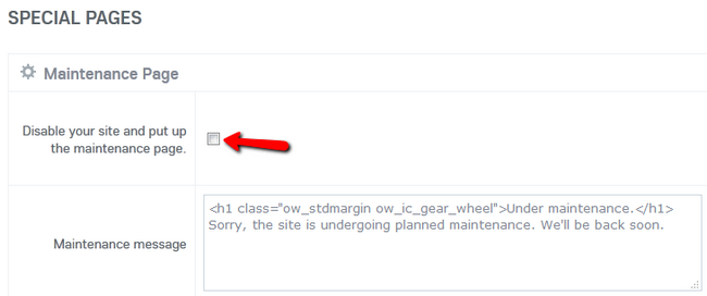 Enabling Maintenance mode and configuring the maintenance page in Oxwall