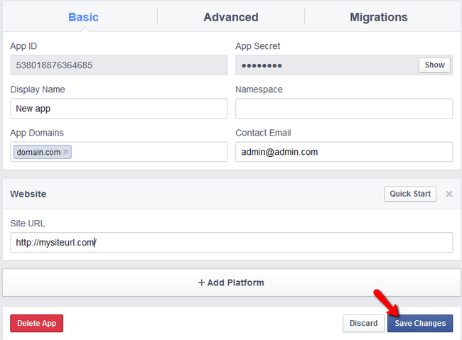 Adding a Contact Email and App Domain in the configuration of the app