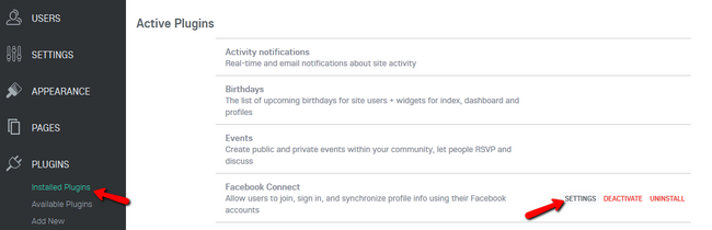 Accessing the Settings of the Facebook Connect Plugin