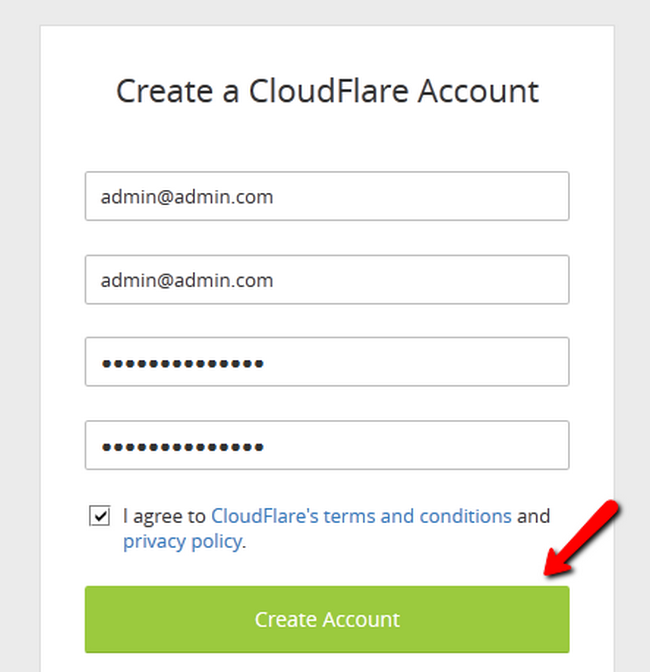 Filling out the Account details in CloudFlare