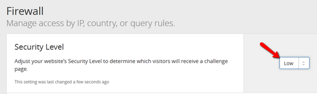 Lowering the Security level of your Firewall in CloudFlare